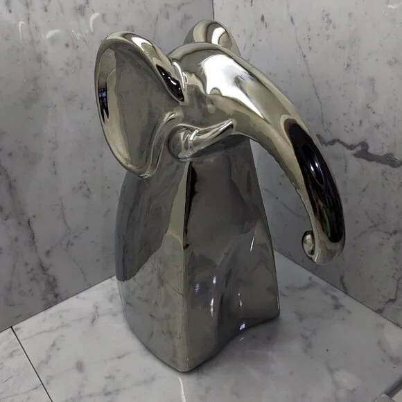 Pier One metallic gunmetal/silver glazed ceramic elephant - Picture 2 of 7